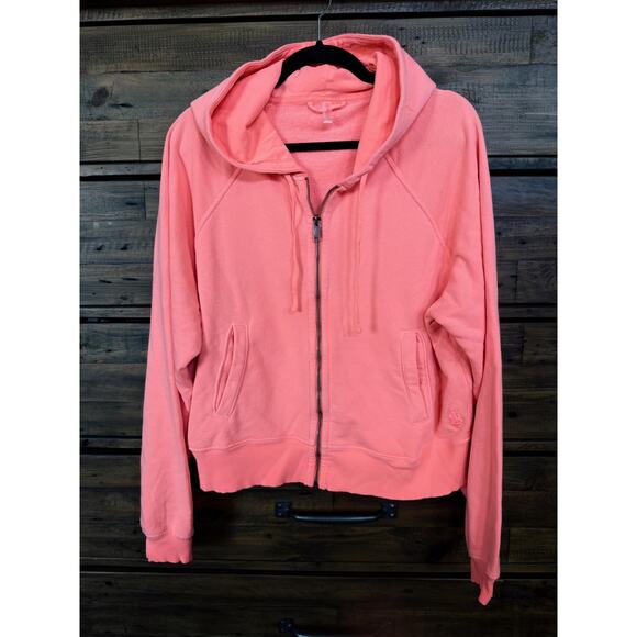 FREE PEOPLE Zip Hoodie Women's Sz S Coral Full Zip Drawstring Sweatshirt - Picture 1 of 10
